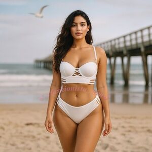 ✌🏽Victoria’s Secret white swimsuit strappy sexy bikini set NEW